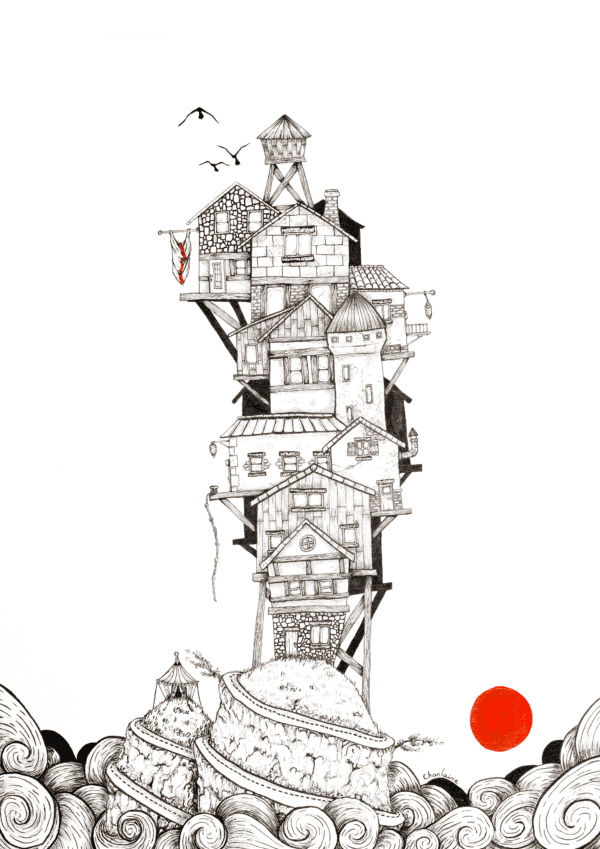 illustration superposition de maisons